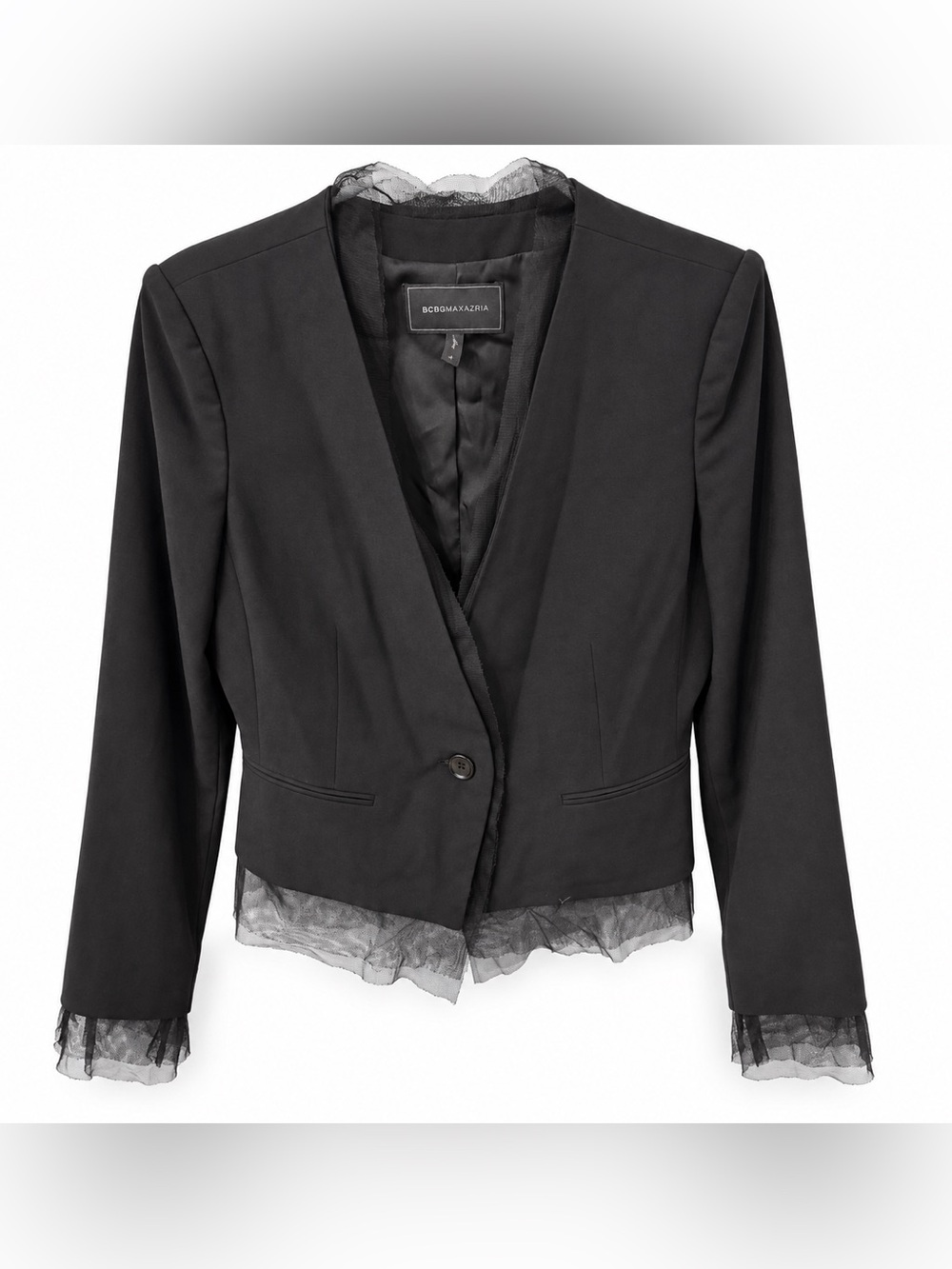 BCBGMaxAzria Black Lace-Trim Cropped Blazer